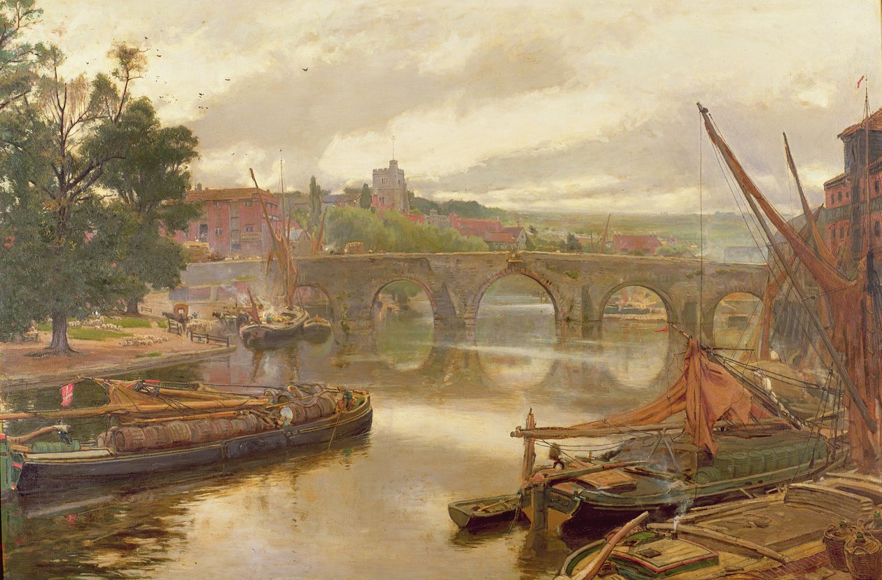 El viejo puente, Maidstone, vista hacia el sur de Albert Goodwin