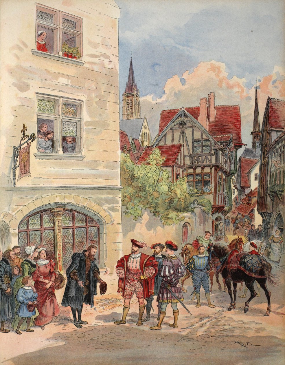 Francisco I recibido por Estienne en la puerta de su imprenta, ilustración de 