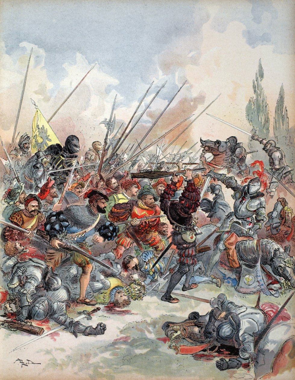 El Rey en la Batalla de Pavía, ilustración de 