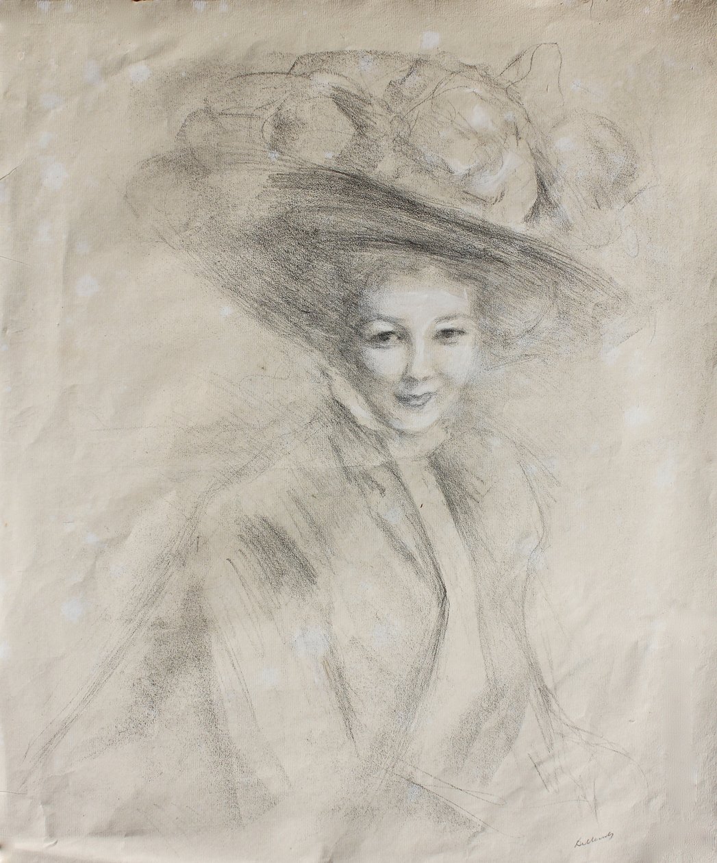 Retrato de una mujer con sombrero de ala ancha adornado con muselina, c.1905 de Albert de Belleroche