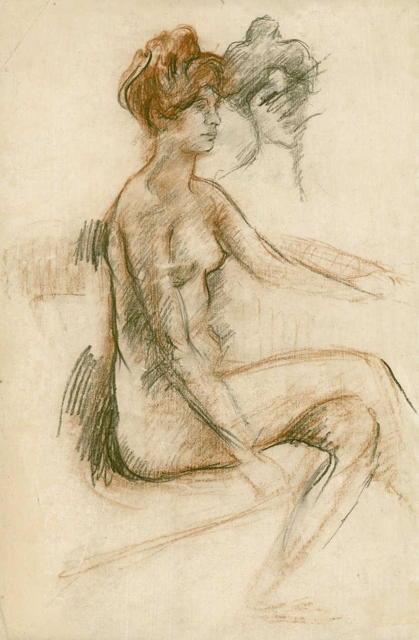 Estudio de un desnudo sentado, brazo izquierdo levantado, c.1890 de Albert de Belleroche