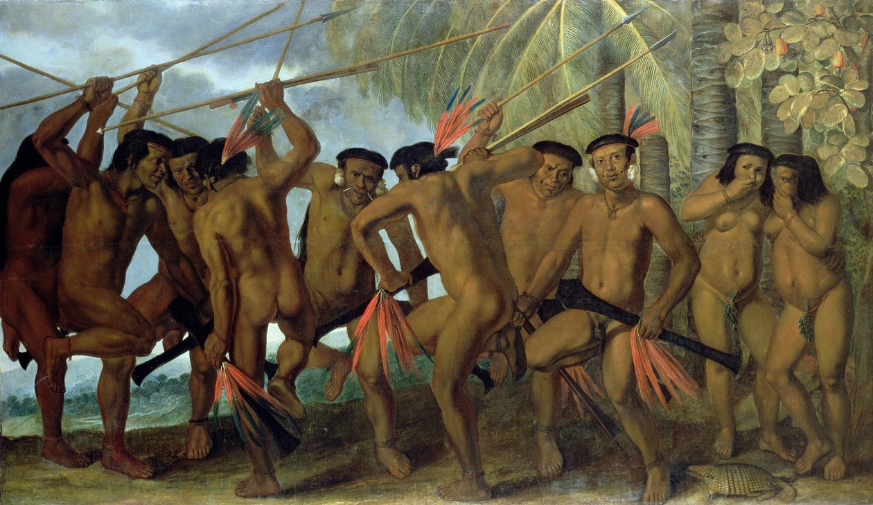 Hombres Tapuya del noreste de Brasil en danza de guerra, 1641 de Albert van der Eeckhout
