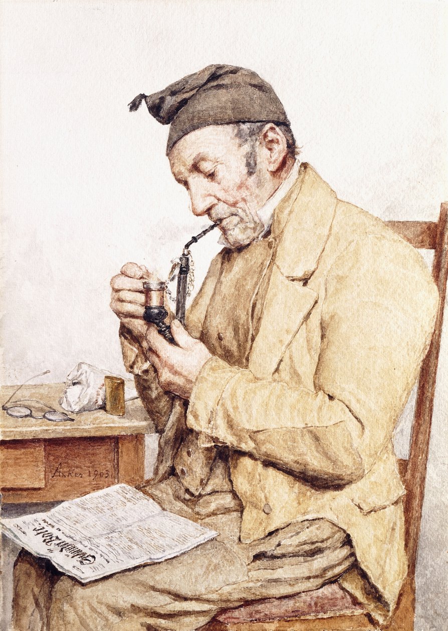 Abuelo con pipa, 1903 de Albert Anker