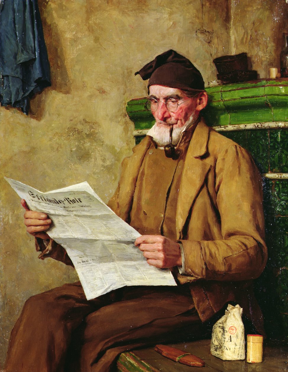 Vieja Feissli leyendo el periódico de Albert Anker