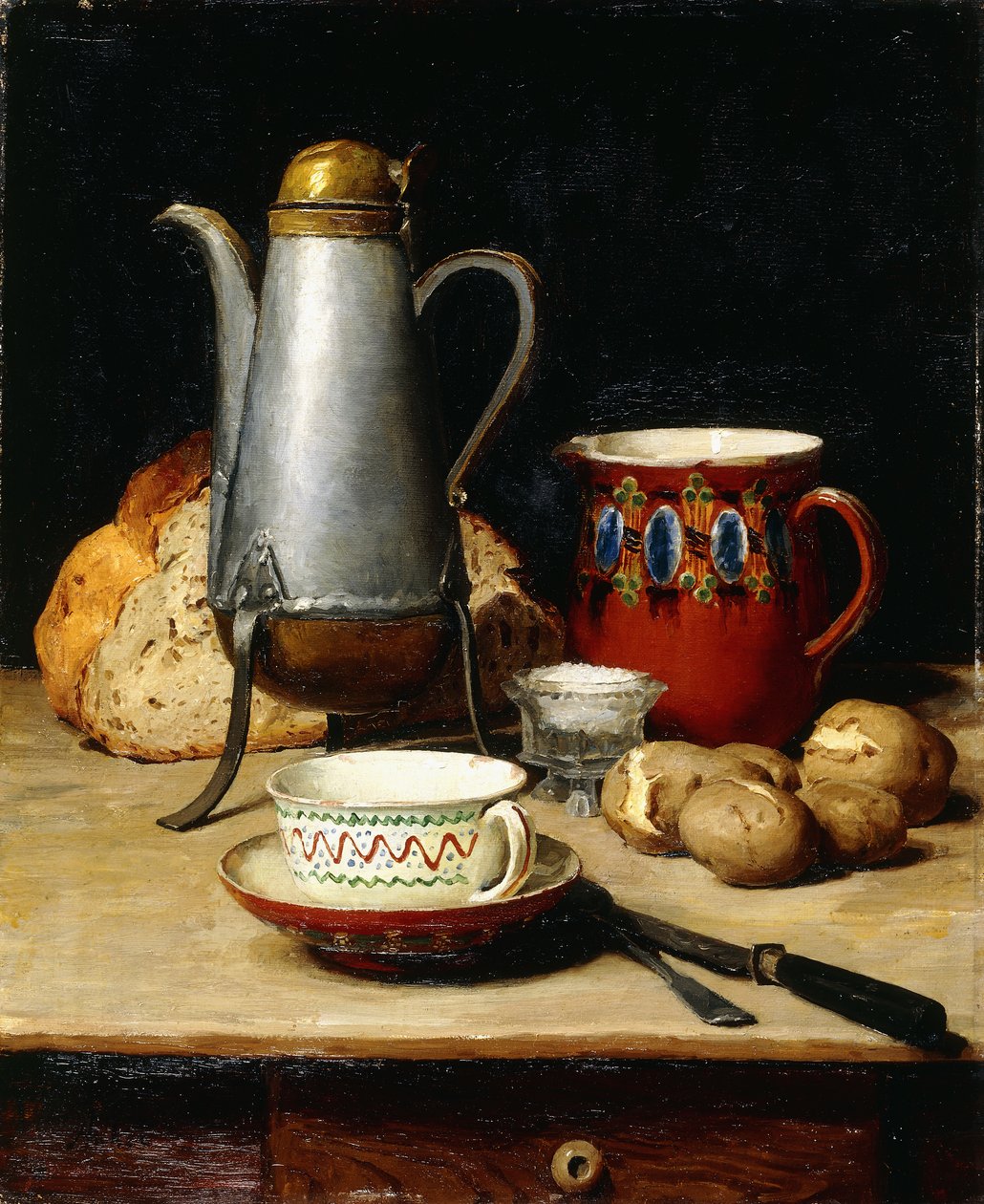 Naturaleza muerta: Café y patatas, 1897 de Albert Anker
