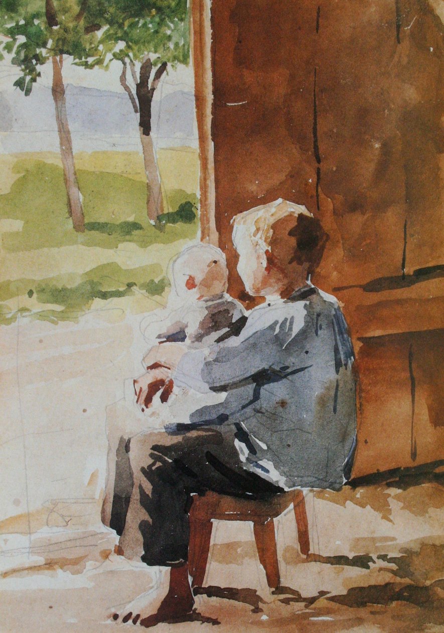 Joven con un niño en el regazo de Albert Anker