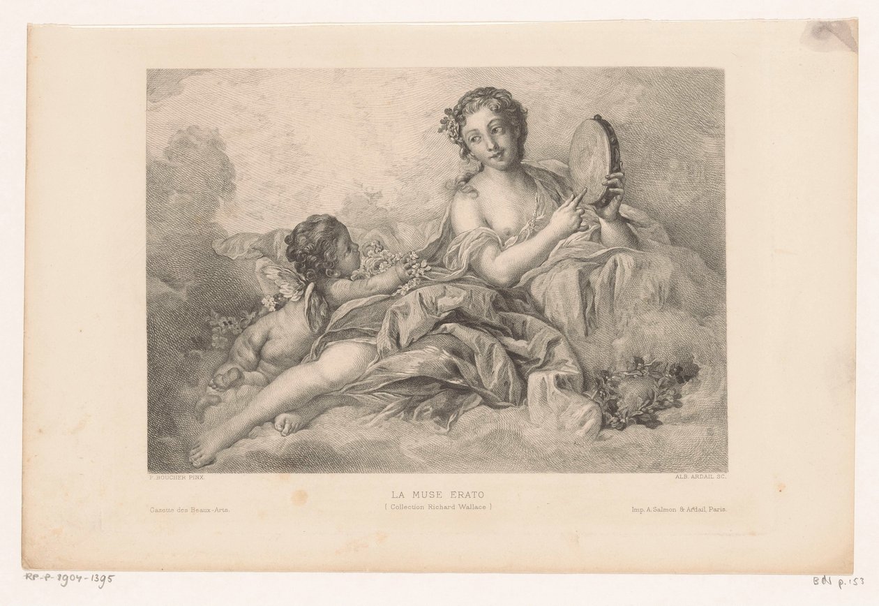 Muse Erato con putto y pandereta La muse Erato (Colección Richard Wallace) (título sobre objeto) de Albert Ardail