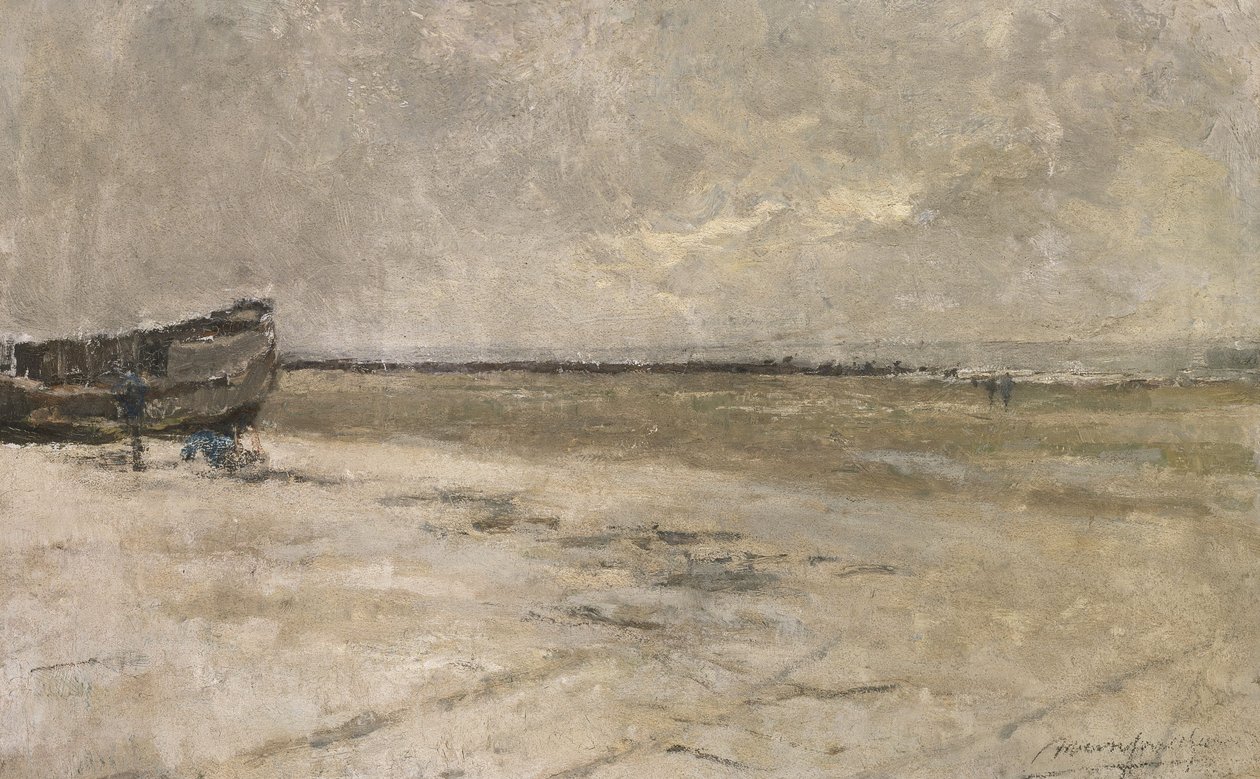 Playa, tiempo gris, escena de playa en De Panne de Albert Baertsoen