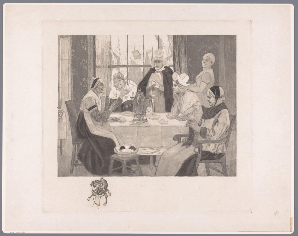 Compañía de mujeres disfrazadas en la mesa
El escándalo de Albert Bertrand (attributed to)