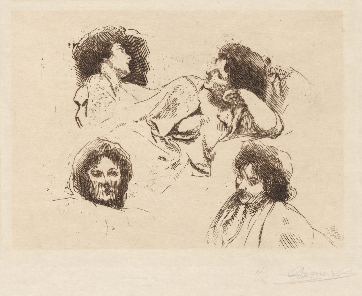 Cuatro cabezas de mujeres: Estudio para "La isla feliz" de Albert Besnard