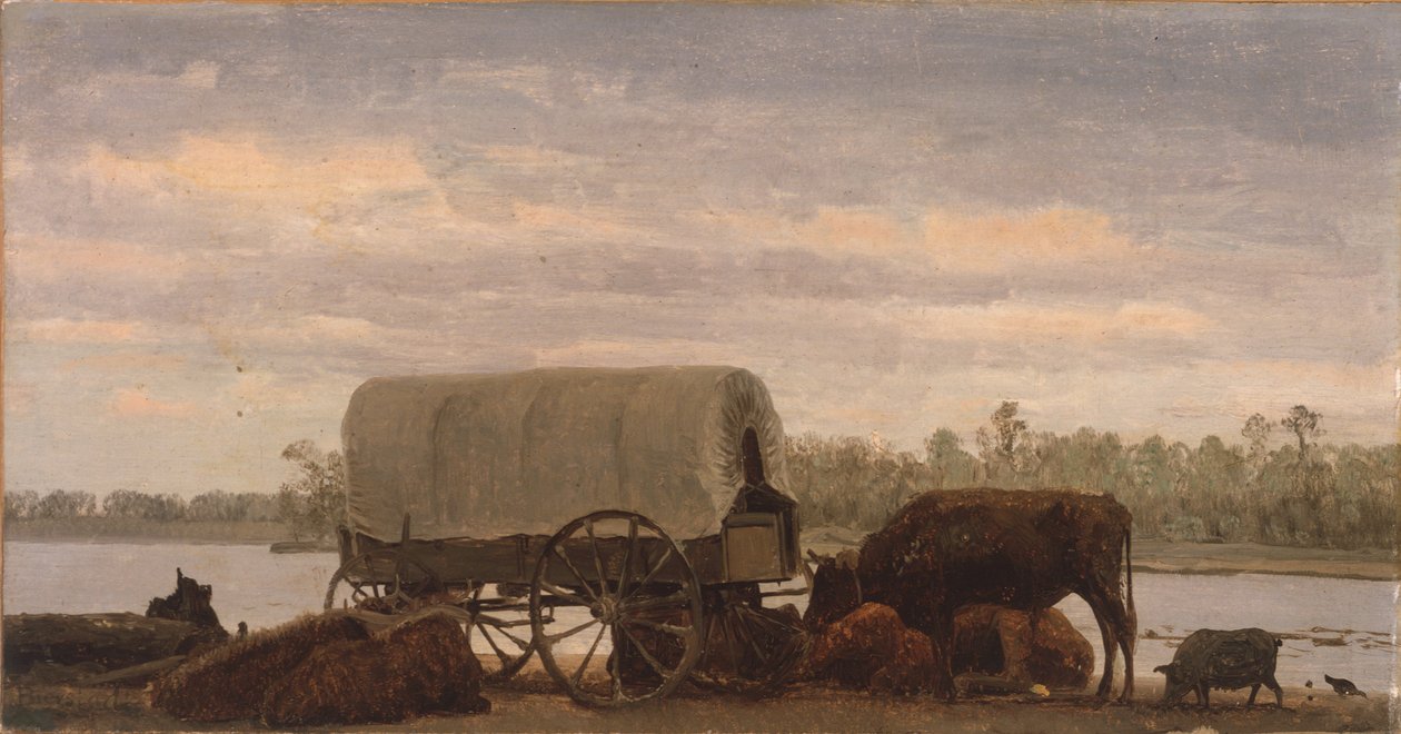 Nooning on the Platte, c.1859 (óleo sobre papel montado en lienzo) de Albert Bierstadt