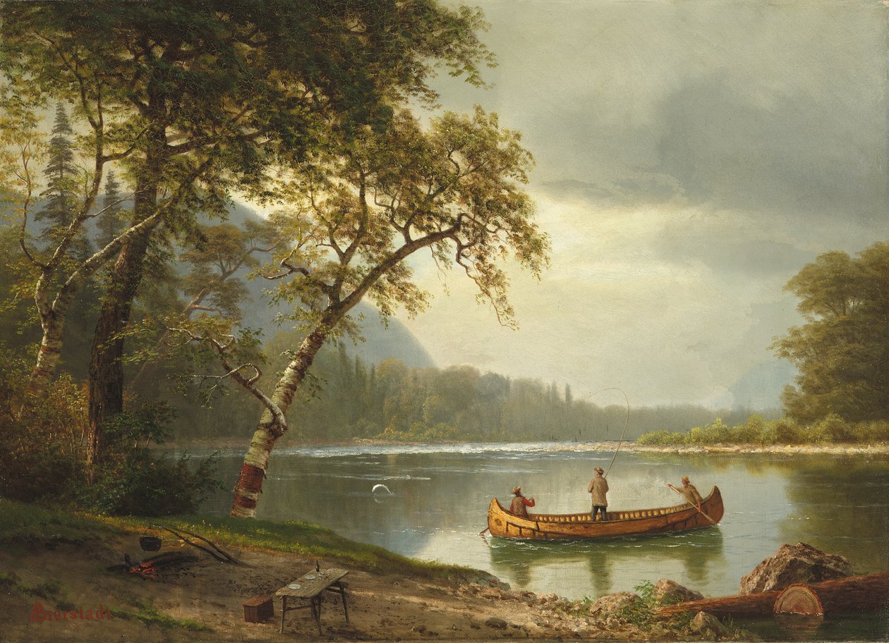 Pesca de salmón en el río Caspapediac de Albert Bierstadt
