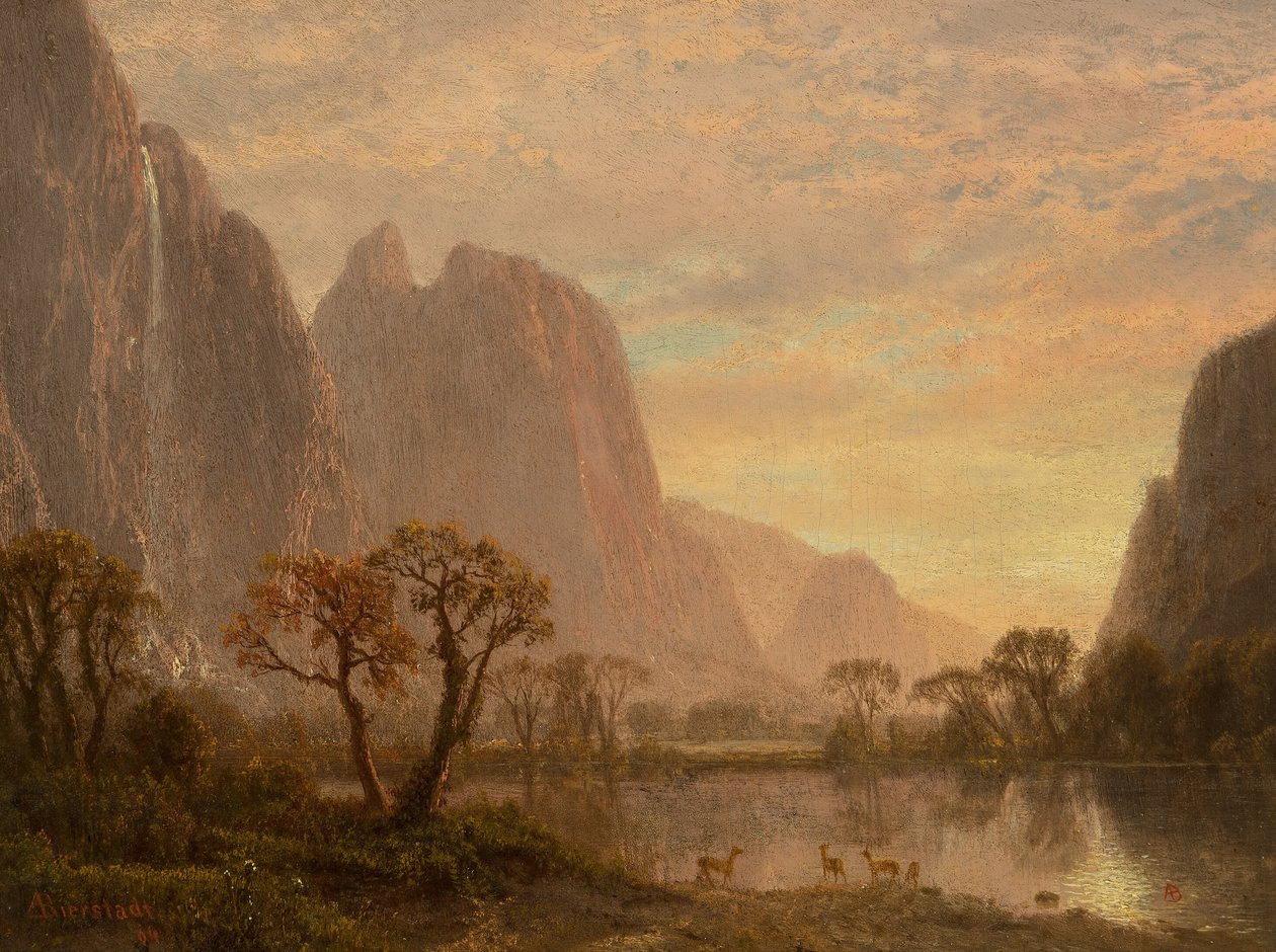 Sentinel Falls y Cathedral Peaks en el valle de Yosemite de Albert Bierstadt