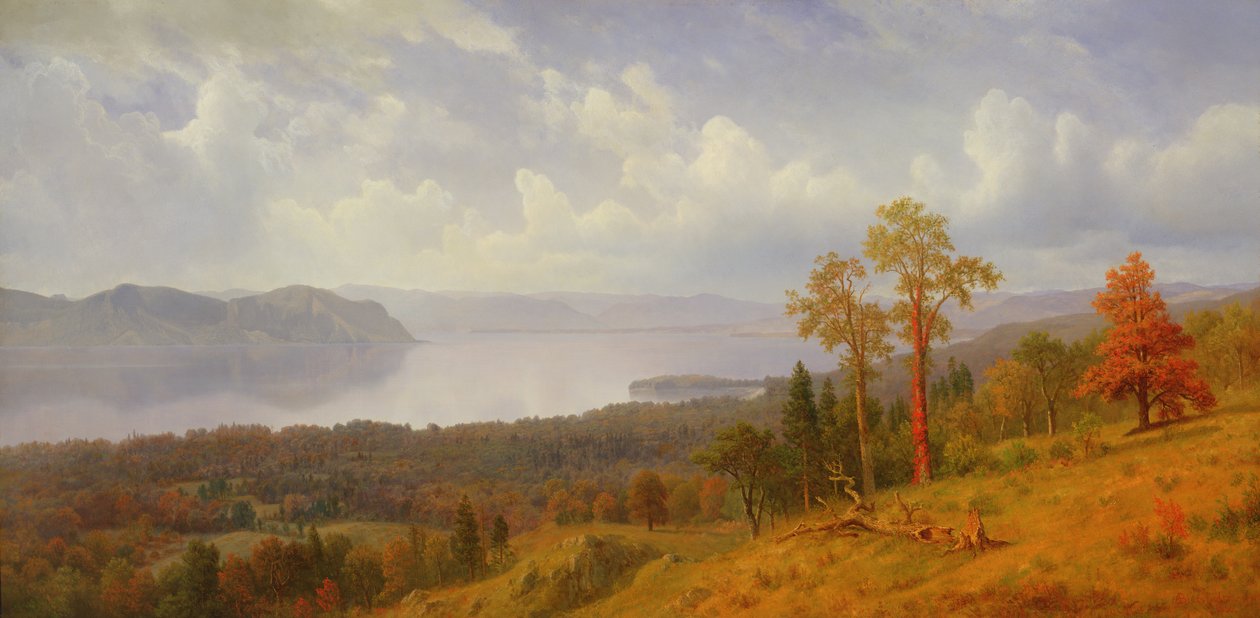 Vista en el Hudson mirando hacia Tappen Zee hacia Hook Mountain, 1866 de Albert Bierstadt