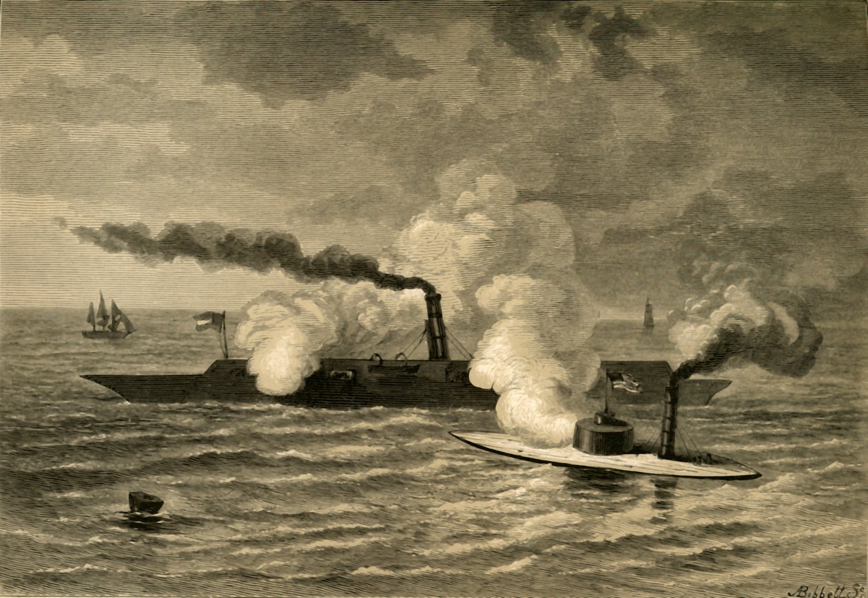 Ataque del Monitor al Merrimack, 1878 de Albert Bobbett