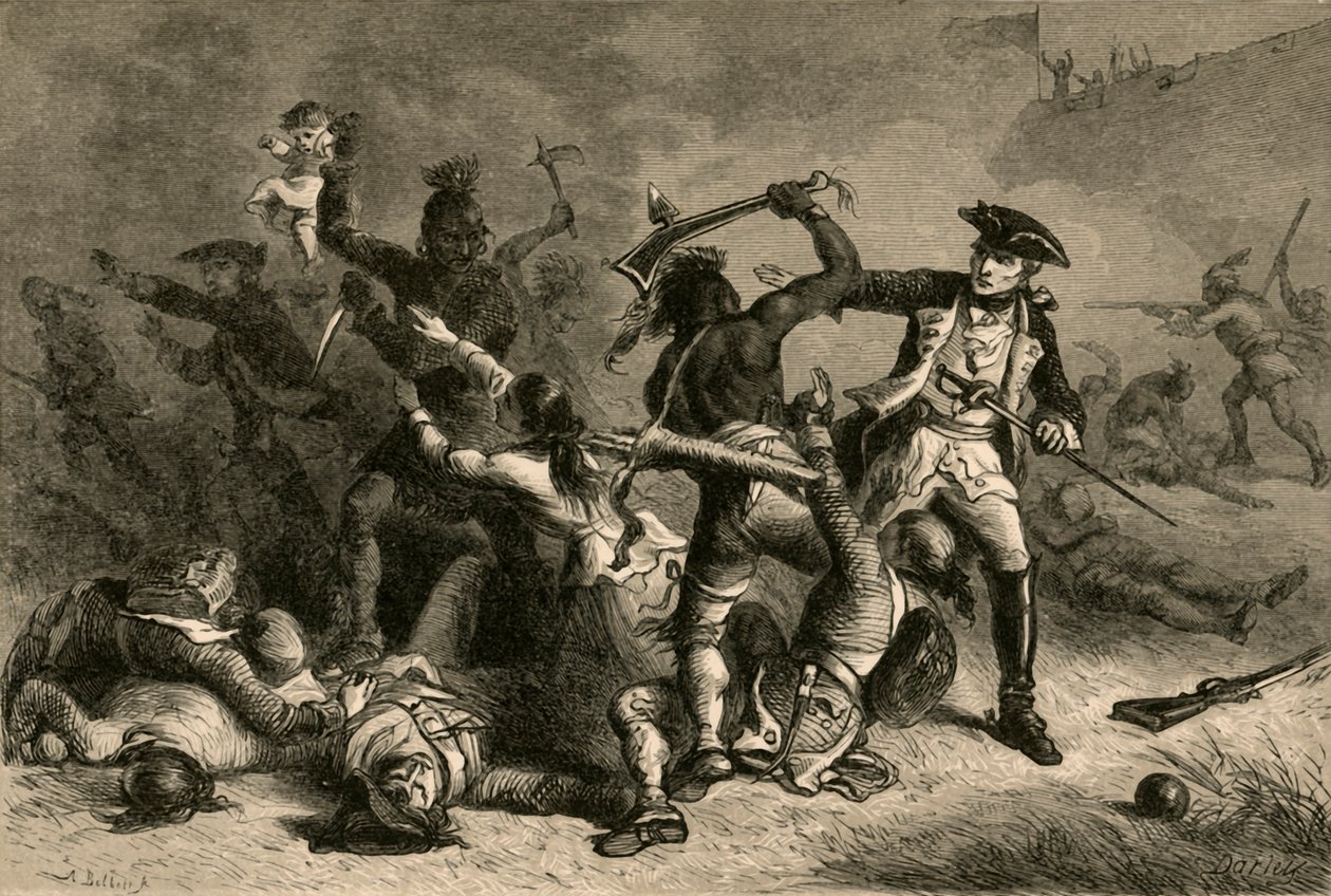 Montcalm tratando de detener la masacre, 1877 de Albert Bobbett
