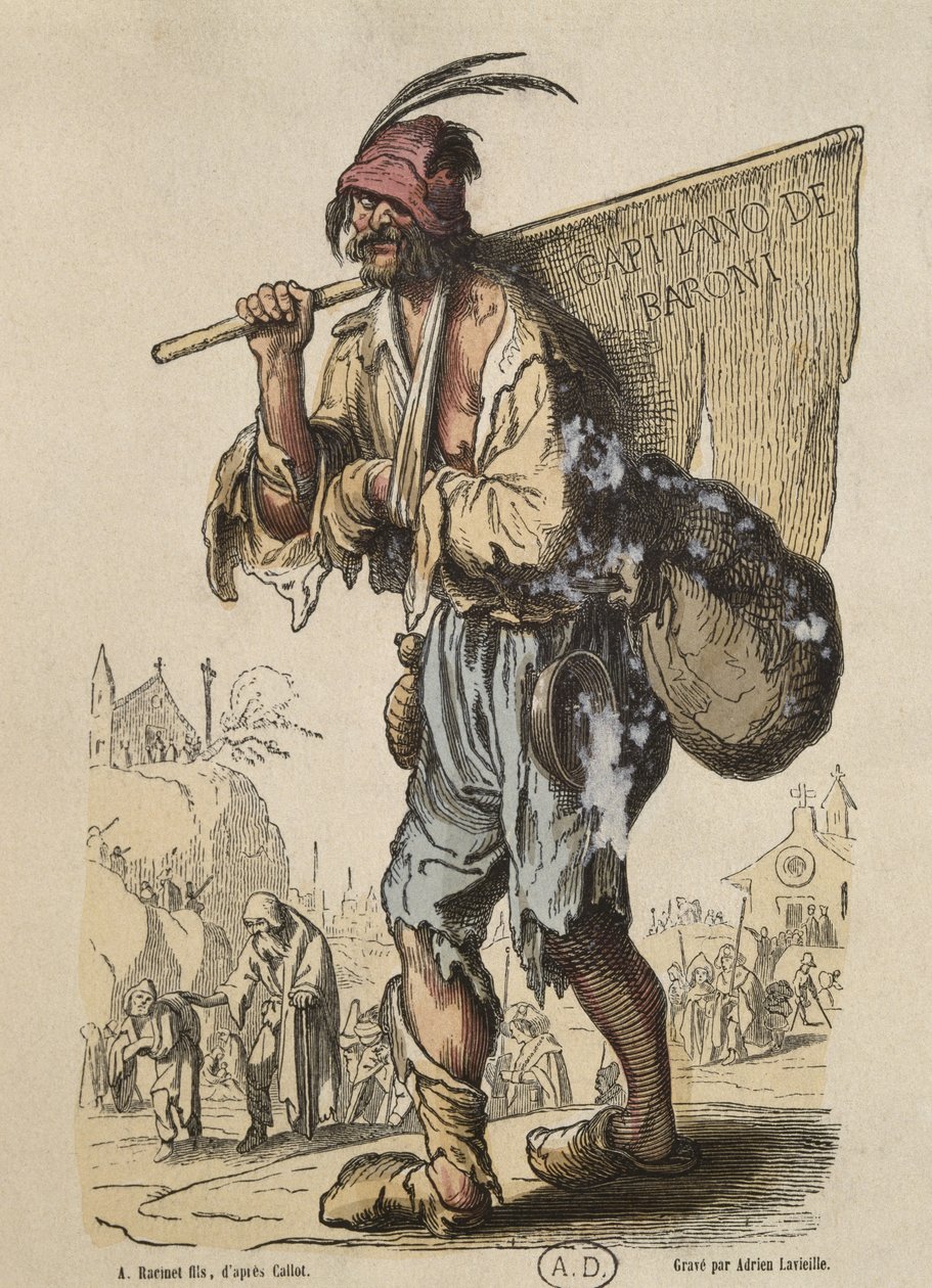 Capitán de los bohemios, después de Jacques Callot, grabado por Adrien Lavieille (grabado en color) de Albert Charles August Racinet