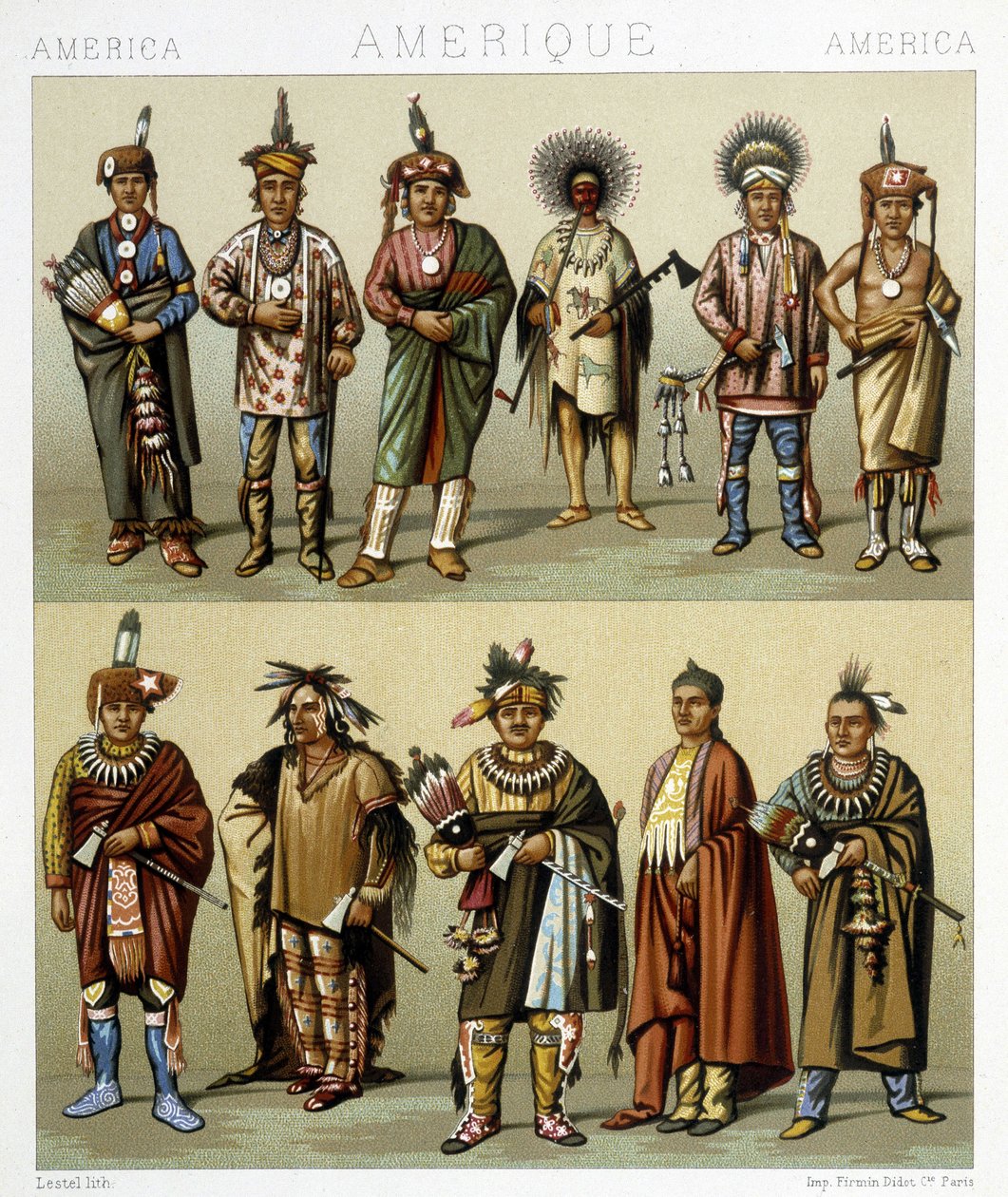 Traje de los Pins rouge. Ilustración en "Le costume historique" por Racinet de Albert Charles August Racinet