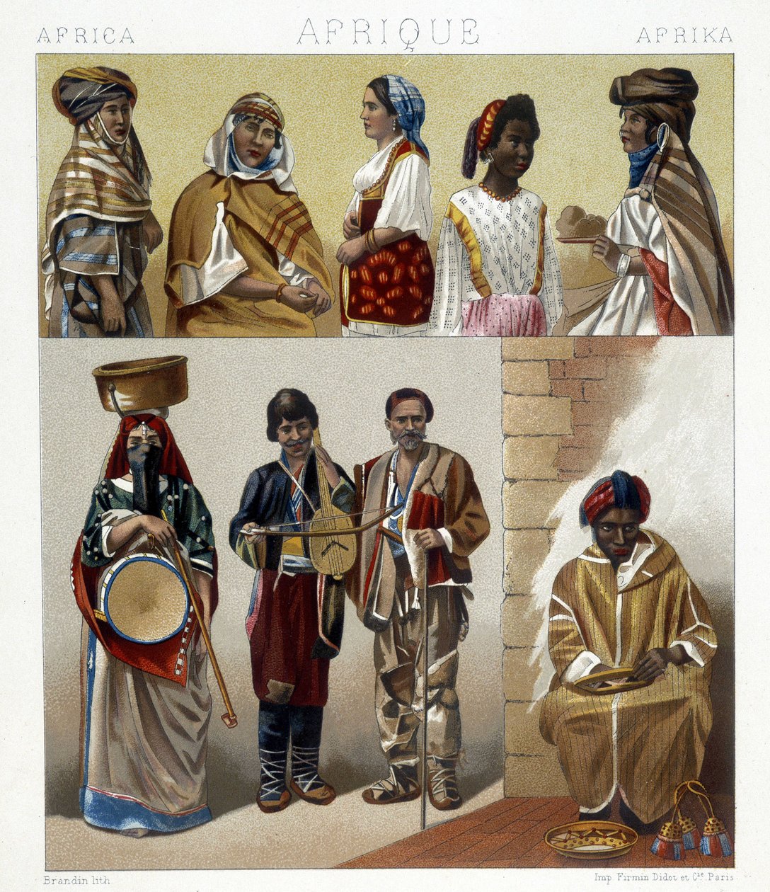 Trajes egipcios. Ilustración en "El Traje Histórico" por Racinet de Albert Charles August Racinet