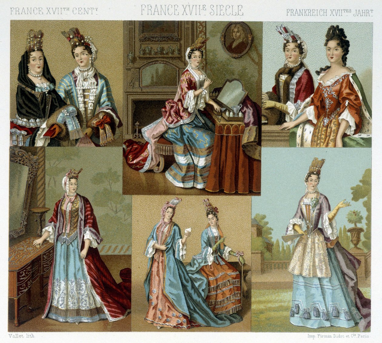 Moda y peluquería en Francia en el siglo XVIII - en “El traje histórico” de Racinet, finales del siglo XIX de Albert Charles August Racinet