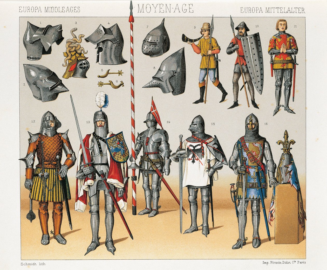 Ilustración del libro de trajes históricos de Auguste Racinet, Volumen IV de Albert Charles August Racinet