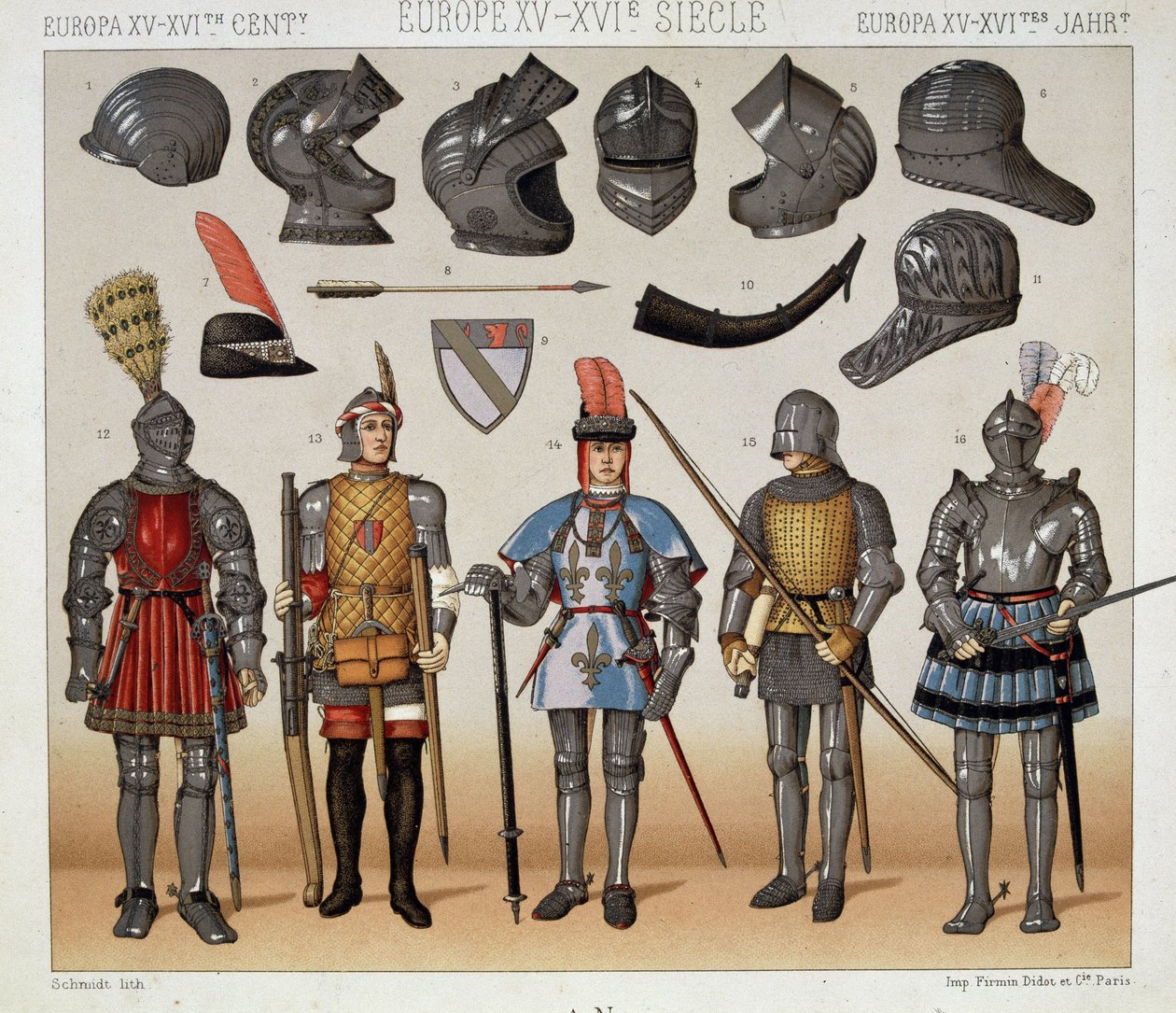 Guerreros en los siglos XV-XVII - en “El traje histórico” por Racinet de Albert Charles August Racinet