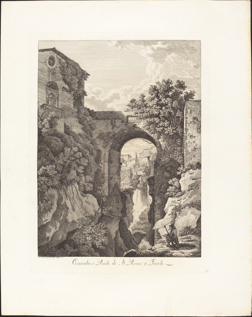 Cascada y Puente de San Rocco en Tívoli de Albert Christoph Dies
