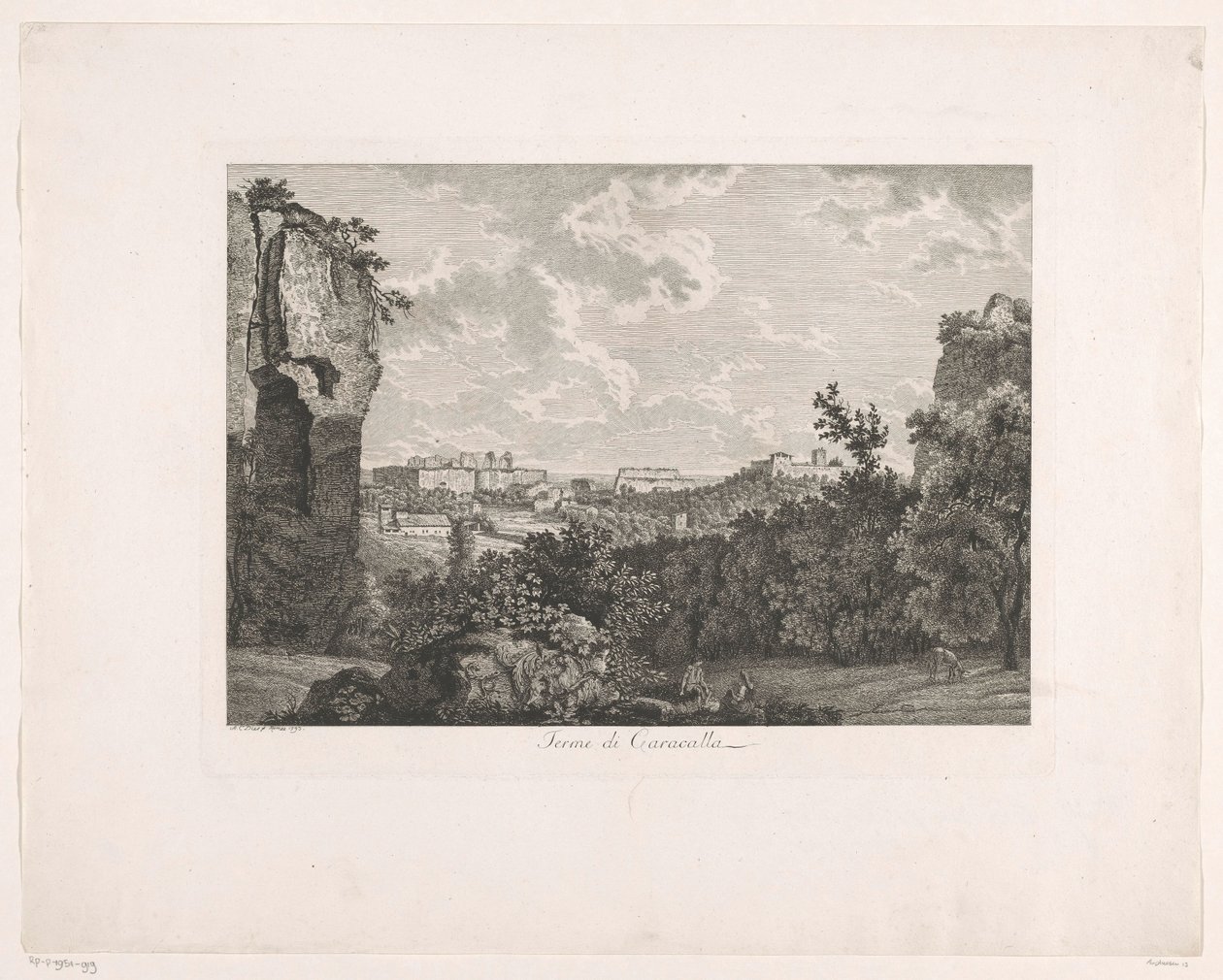 Termas de Caracalla Terme di Caracalla (título sobre objeto) Folletos grabados pintorescamente de Italia (título de la serie) de Albert Christoph Dies
