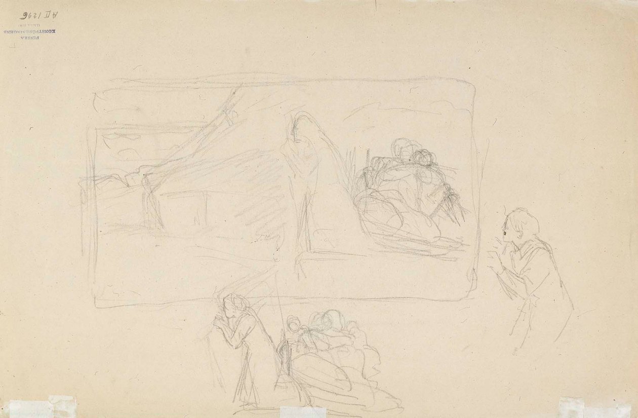 Pueblo incendiado, boceto de Albert Edelfelt