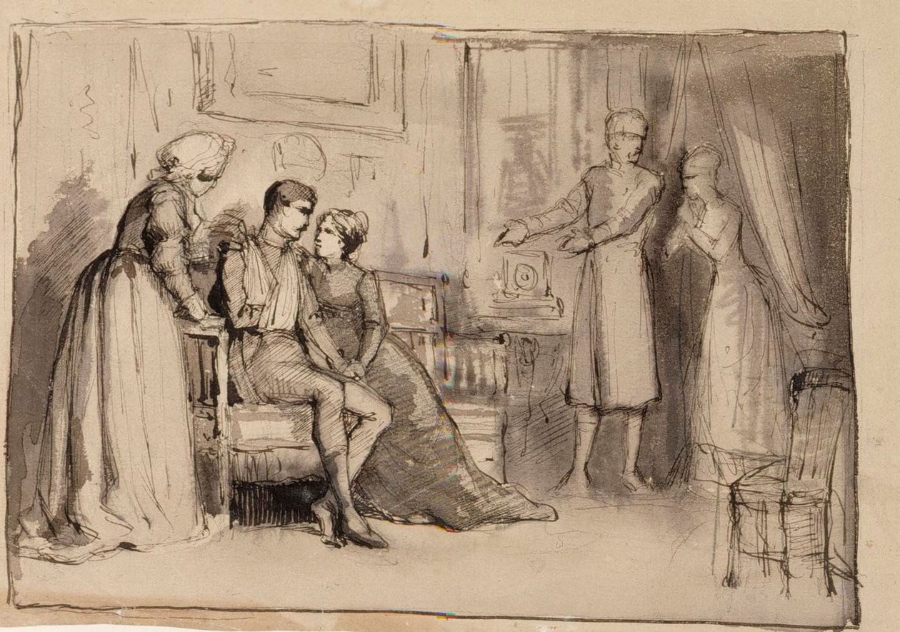 El regreso del capitán, estudio de composición. Ilustraciones para «Julqvällen» (Nochebuena), de J. L. Runeberg de Albert Edelfelt