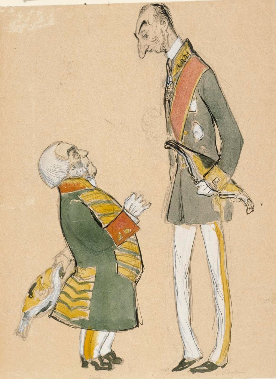 Caricatura de von Haartman, presidente de la nobleza, y del barón Taube de Albert Edelfelt