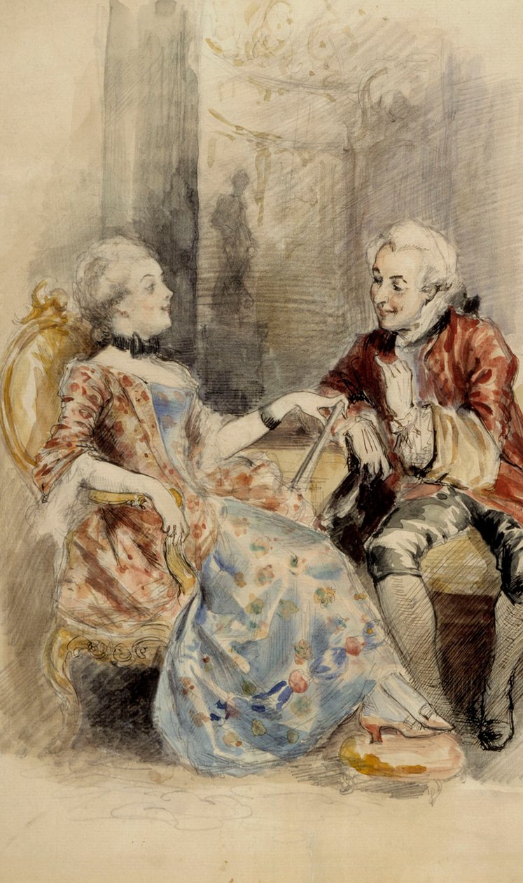 Pareja conversando, atuendo rococó de Albert Edelfelt