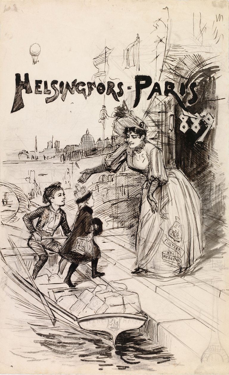 Ilustración de portada de la publicación artística «Helsingfors - París 1889» de Albert Edelfelt