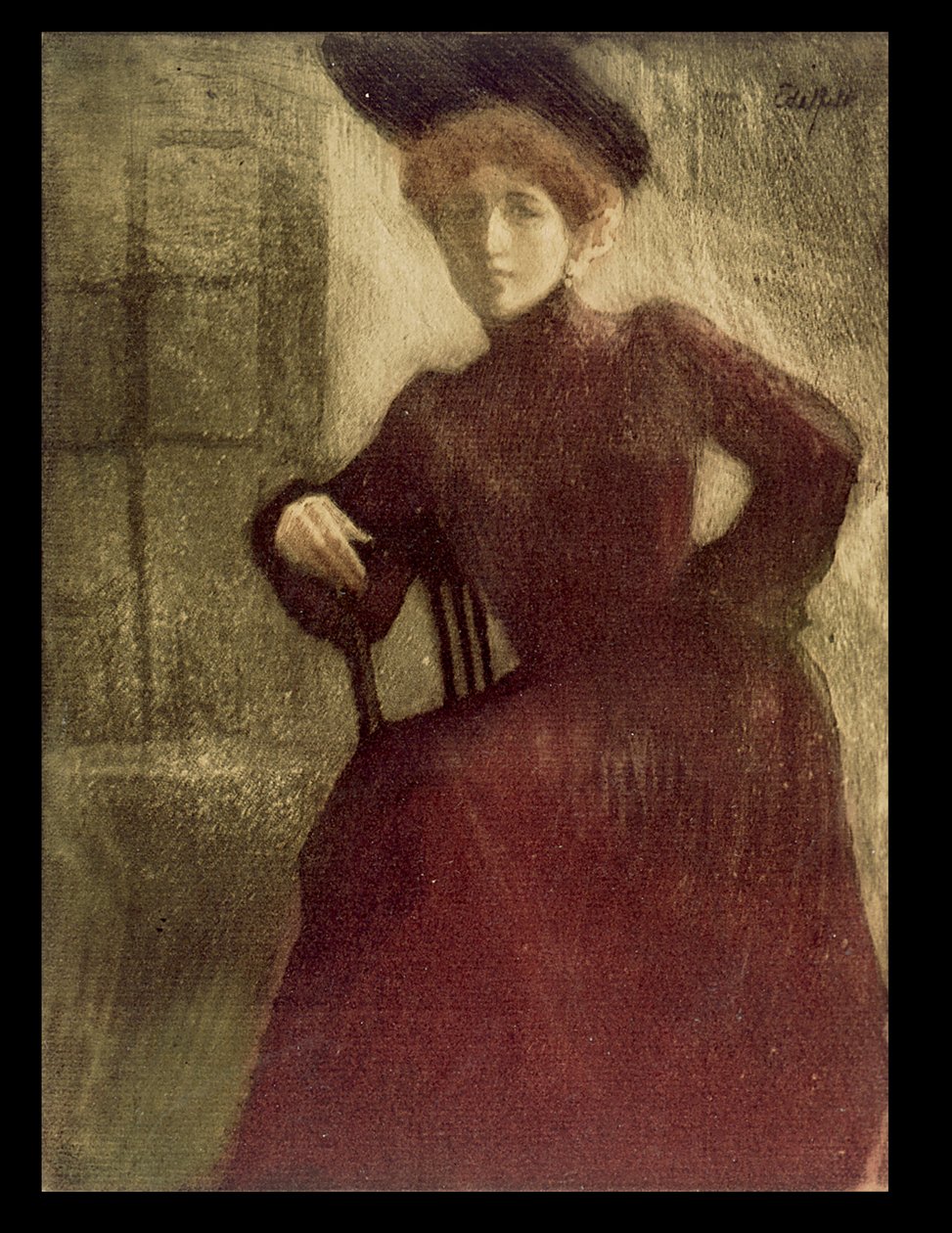 Dama de rojo, mujer con vestido rojo (señorita Perrot) de Albert Edelfelt