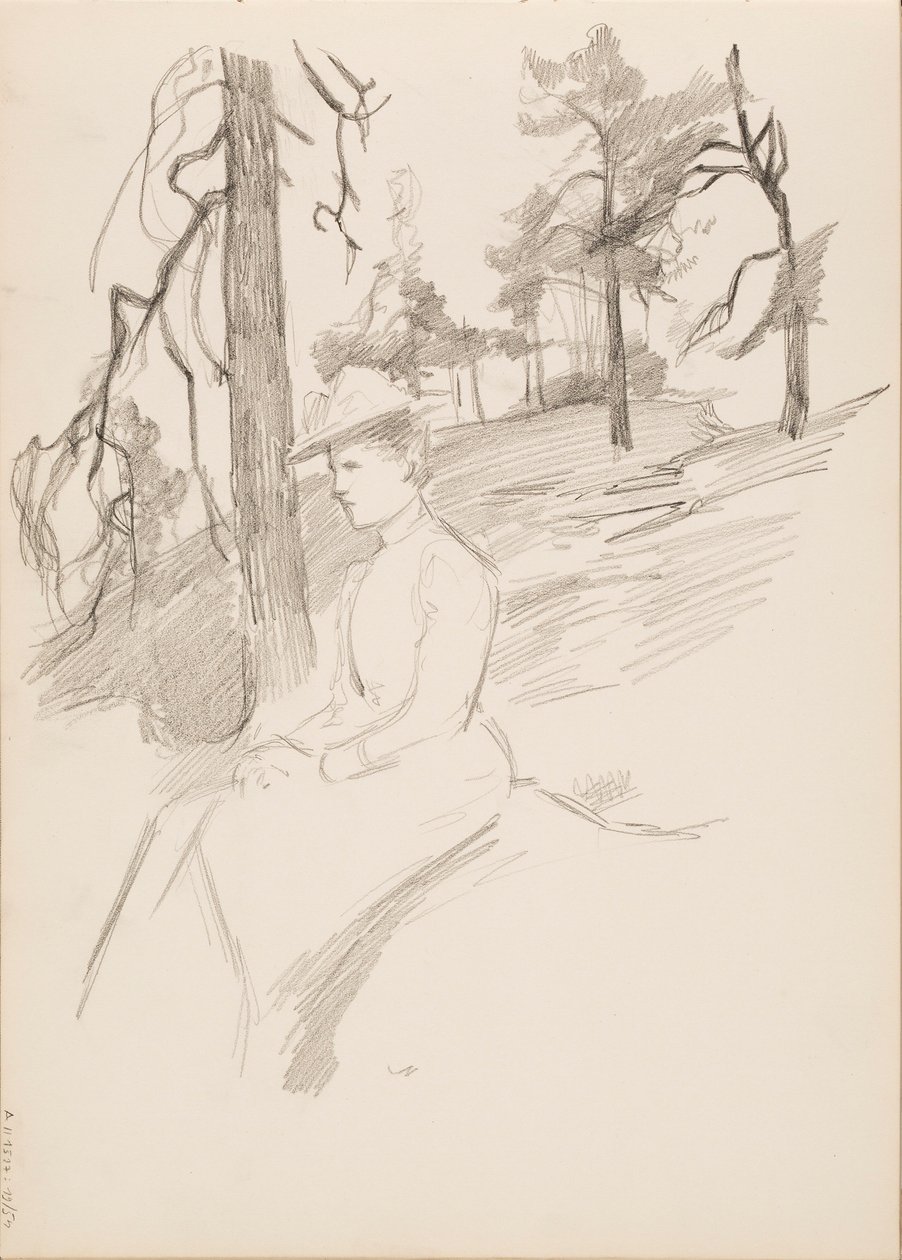 Bosquejo de paisaje, mujer en primer plano de Albert Edelfelt