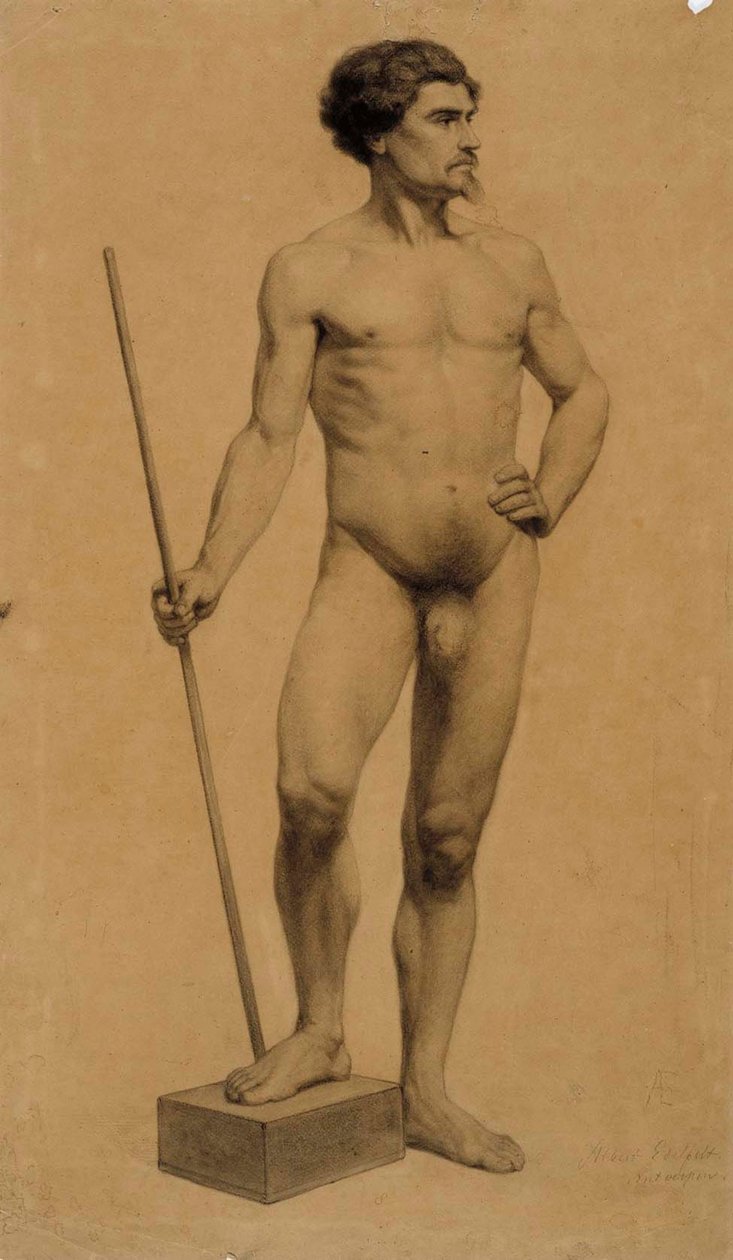 Hombre desnudo de pie, estudio académico de Albert Edelfelt