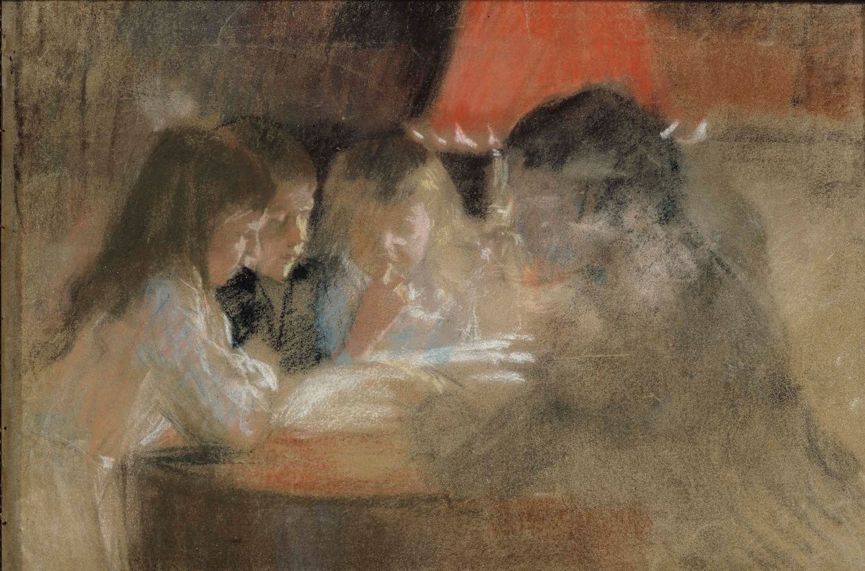 Los niños de la familia Brandt (A la luz de la lámpara) de Albert Edelfelt