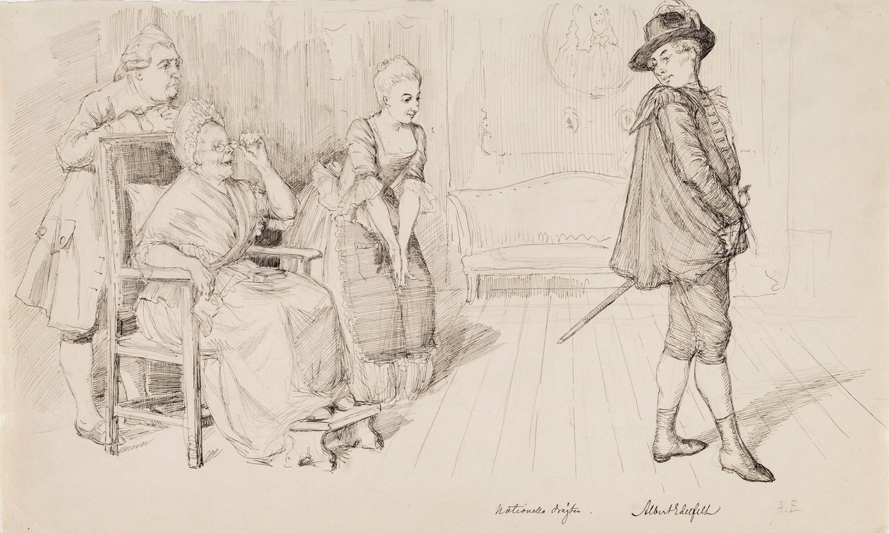 «El nuevo traje sueco», ilustración para Svenska bilder de Carl Snoilsky, el poema «Cuarenta años después» de Albert Edelfelt