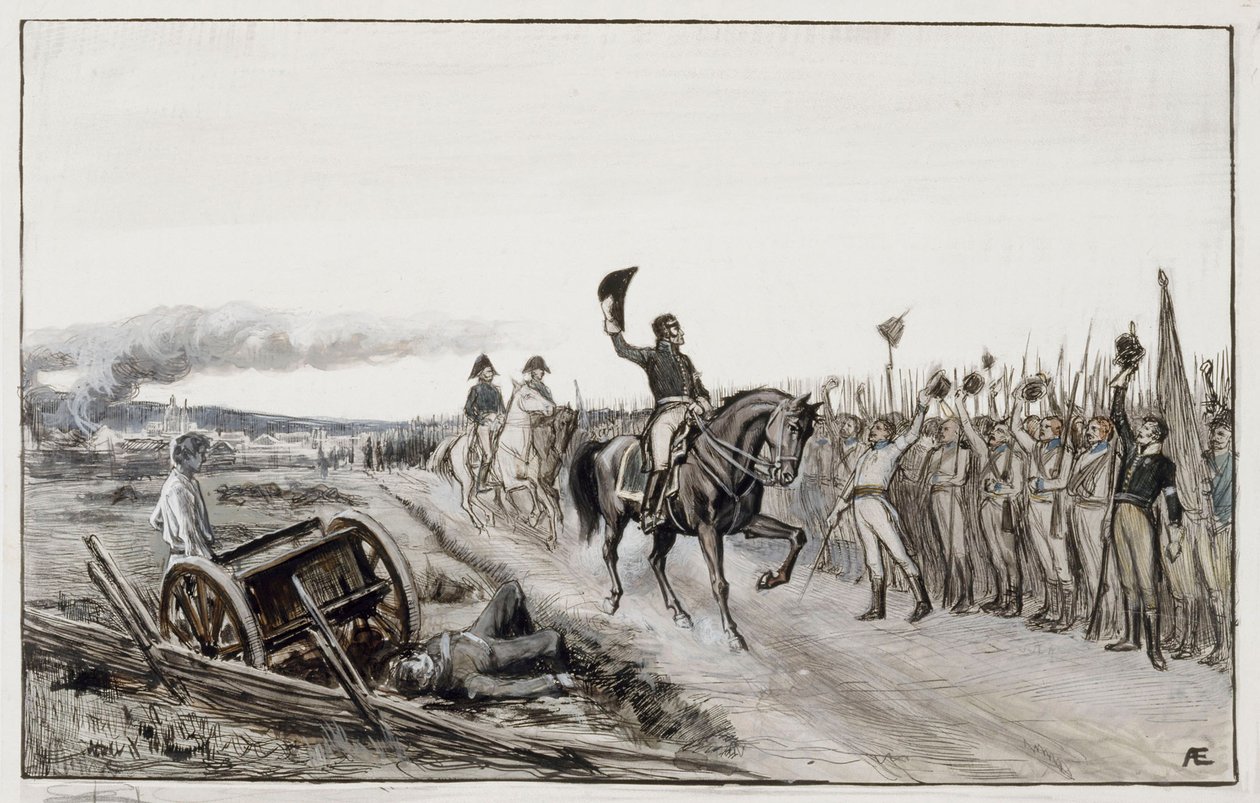 Von Döbeln saludando a sus tropas, del poema número quince de Stolt (dibujo original para «Las aventuras del alférez Stål») de Albert Edelfelt