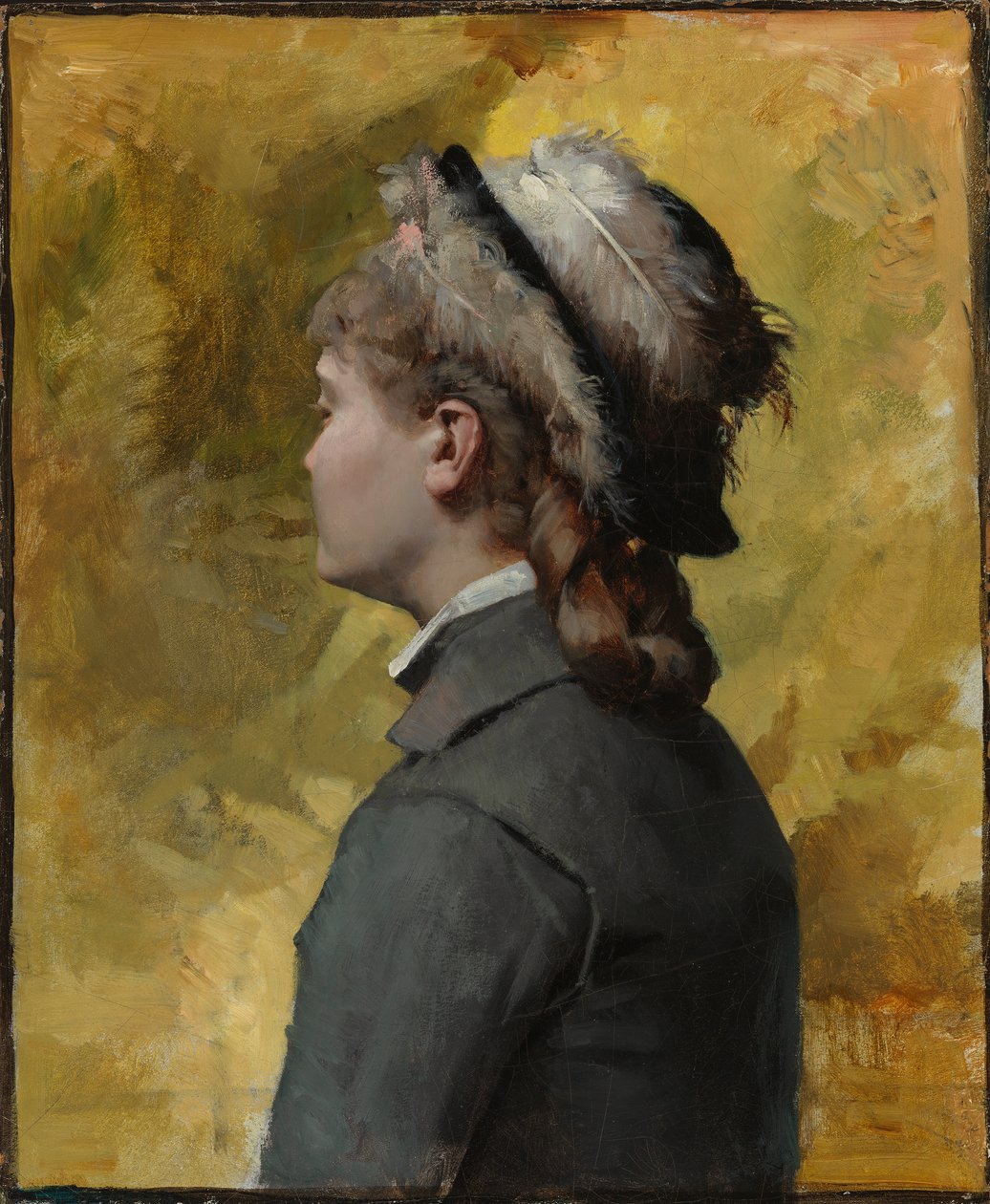 Mujer joven vestida de gris de Albert Edelfelt