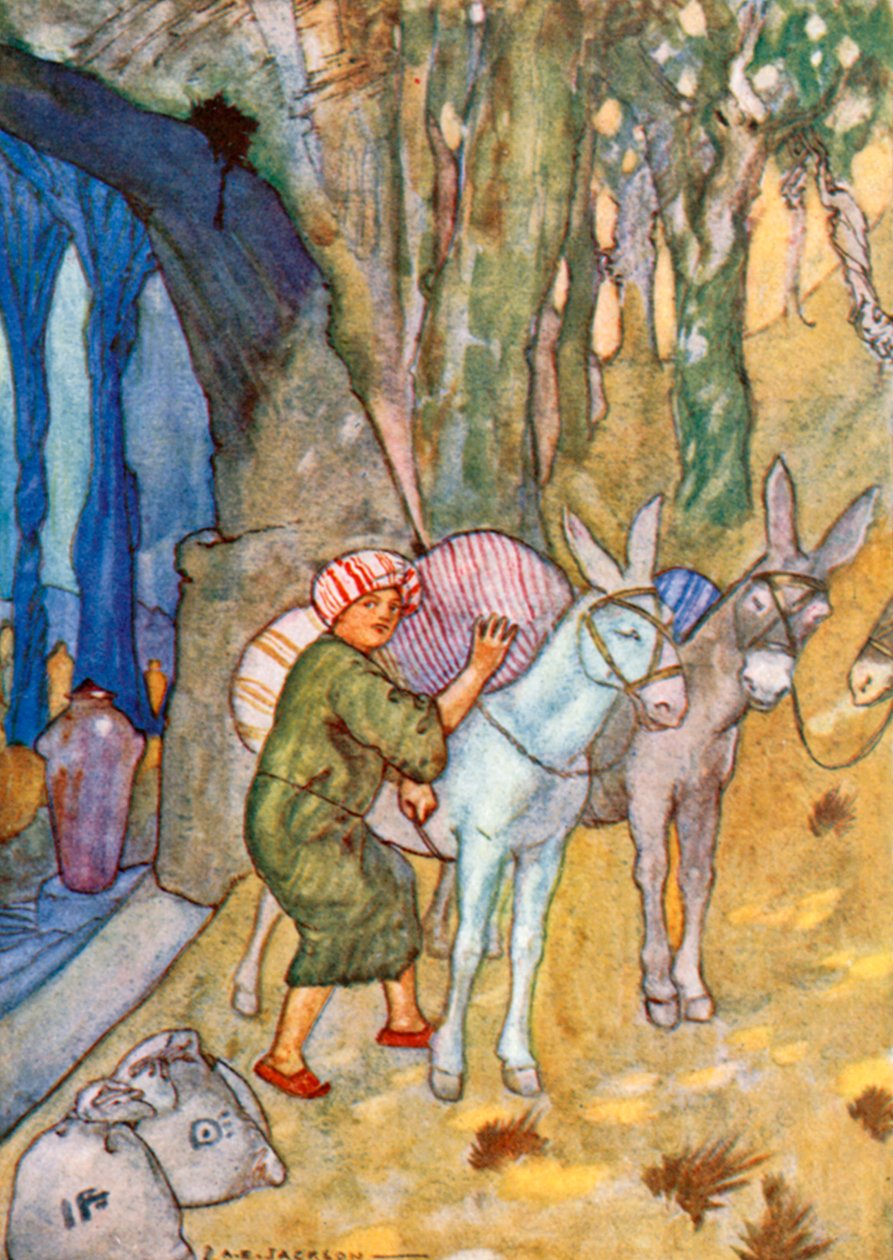 Ali Baba cargó sus culos (litografía en color) de Albert Edward Jackson