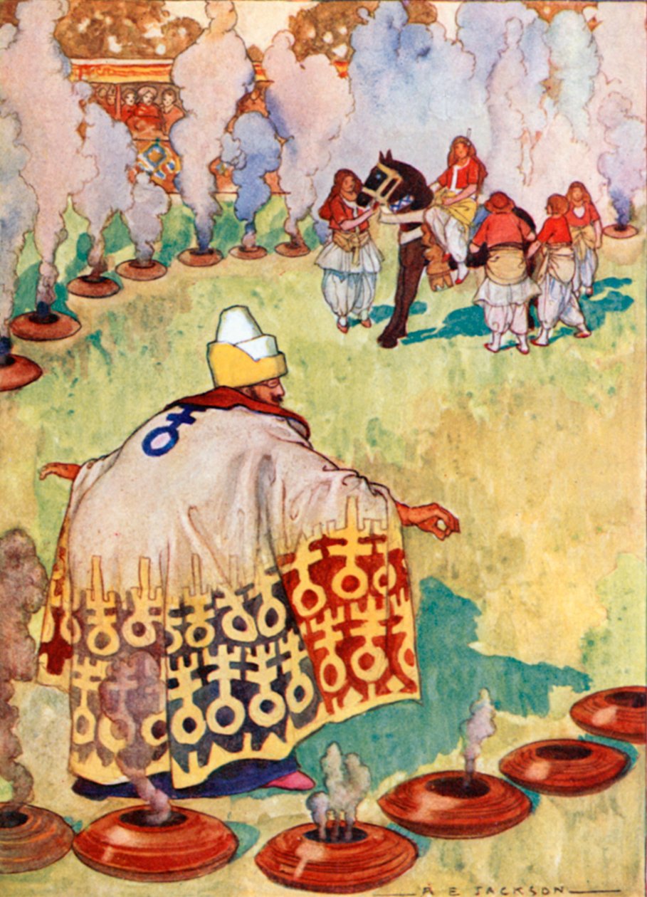 Echar puñados de incienso en los braseros (litografía en color) de Albert Edward Jackson