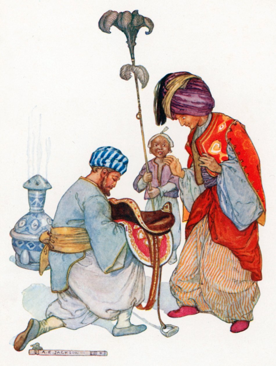 Sindbad los presentó al Rey (litografía en color) de Albert Edward Jackson