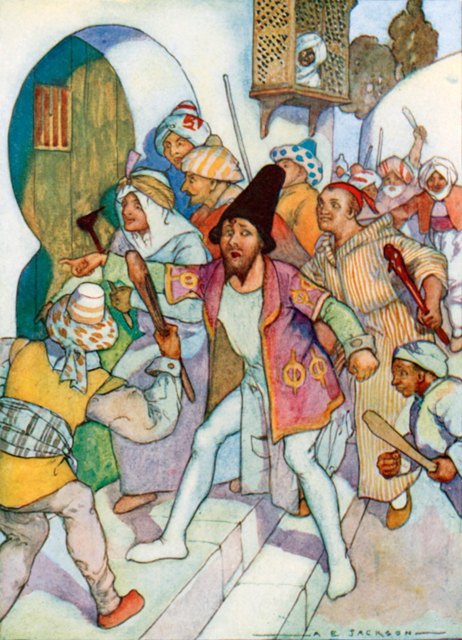 "Llamaron a la puerta del Cadí" (litografía en color) de Albert Edward Jackson