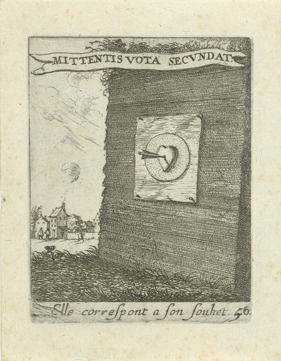 Flecha en el centro de un corazón Emblemas de amor moralizantes (título de la serie) Devises et emblesmes d
