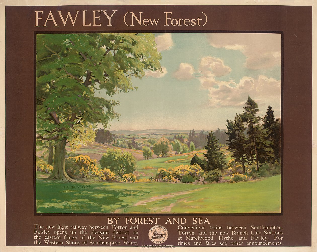 Fawley (New Forest), Póster Publicitario de Southern Railway de Albert George Petherbridge