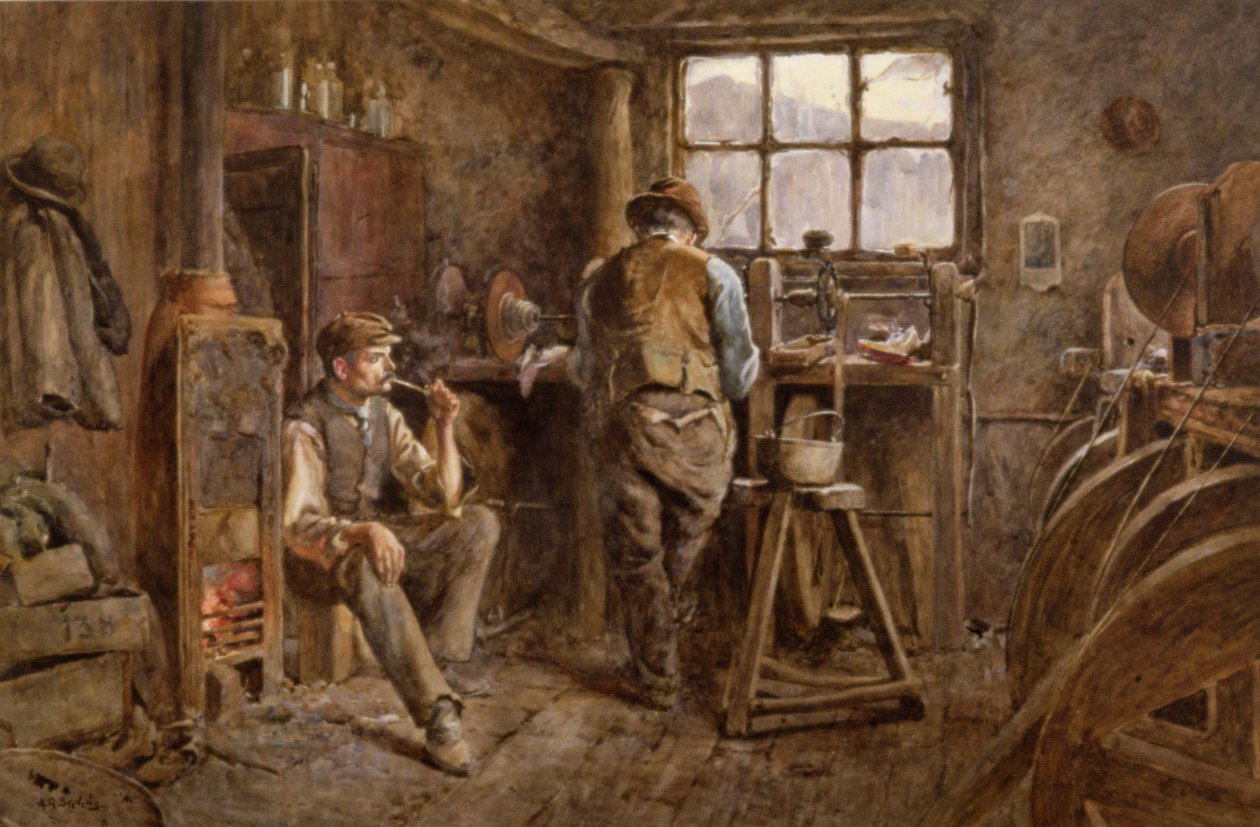 A Jet Workshop, Whitby (acuarela sobre papel) de Albert George Stevens