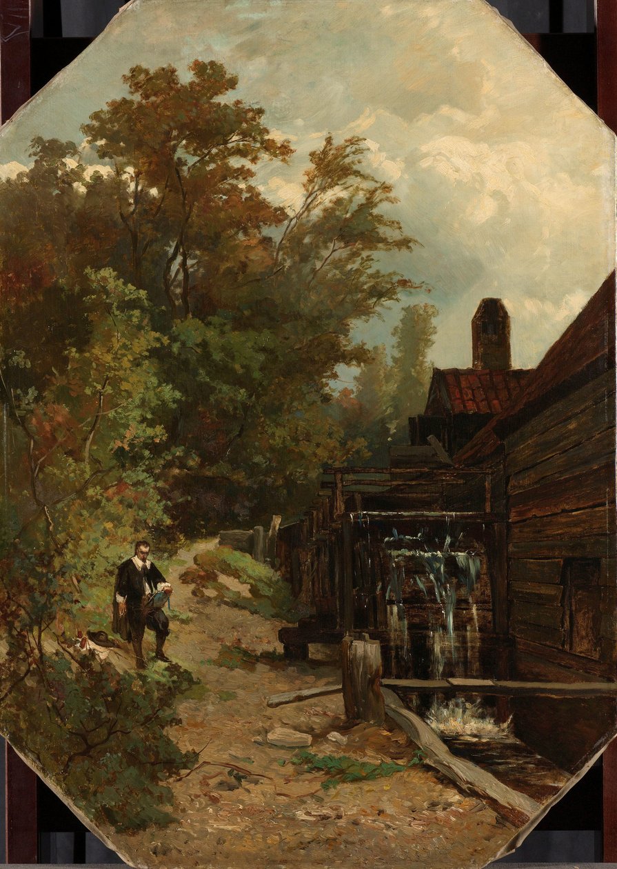 Jacob van Ruisdael dibujando un molino de agua de Albert Gerard Bilders