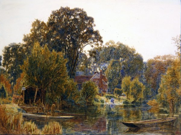 Árboles de álamo en otoño de Albert Goodwin