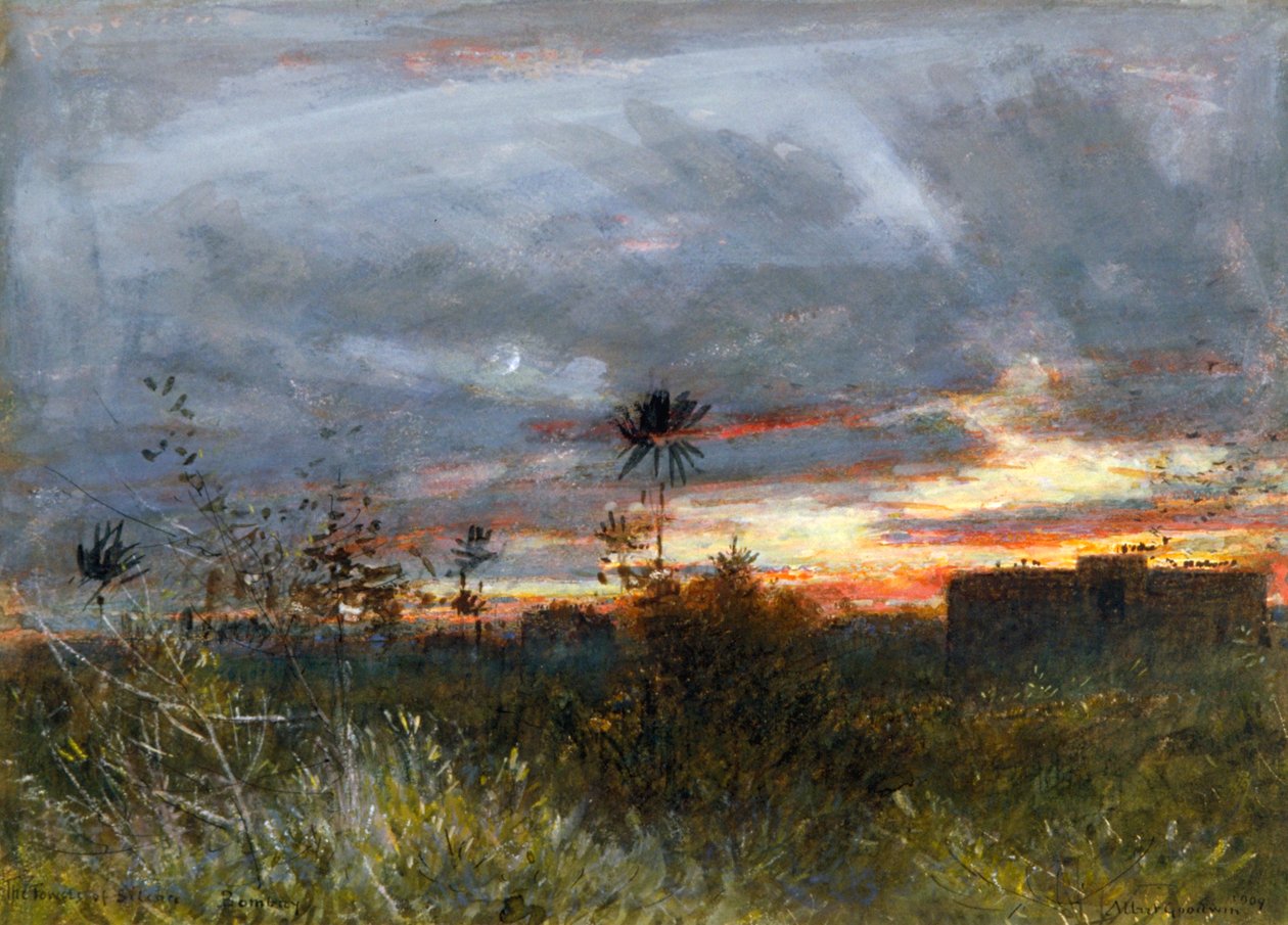 Las Torres del Silencio, Bombay, 1909 de Albert Goodwin